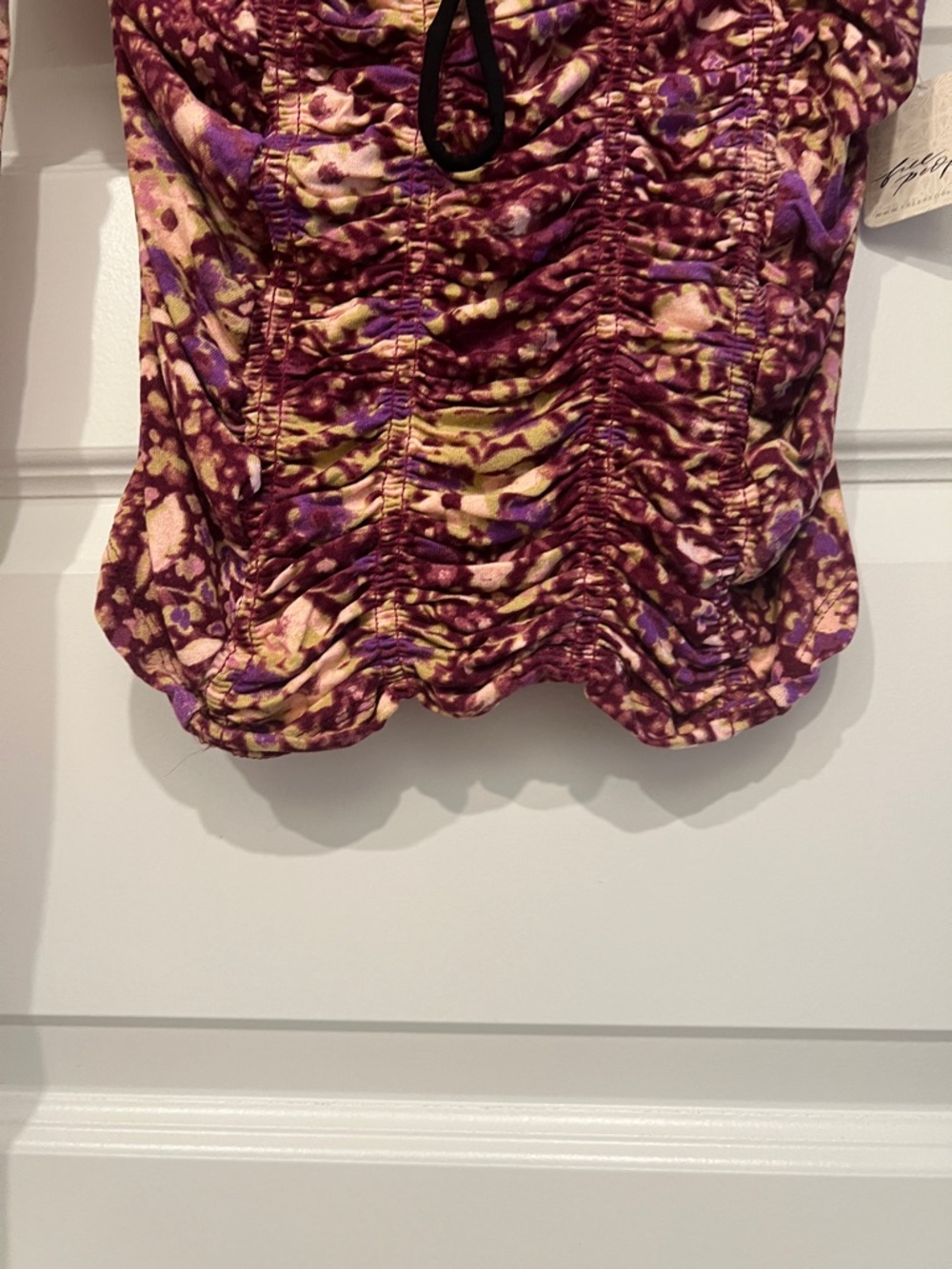 Free People Ruched Long Sleeve Floral Scoop Top in Plum - Picture 6 of 16